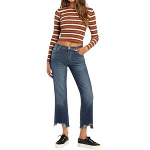 FREE PEOPLE Size 30 Maggie Mid Rise Straight
Distressed Jeans Fray Hem S17